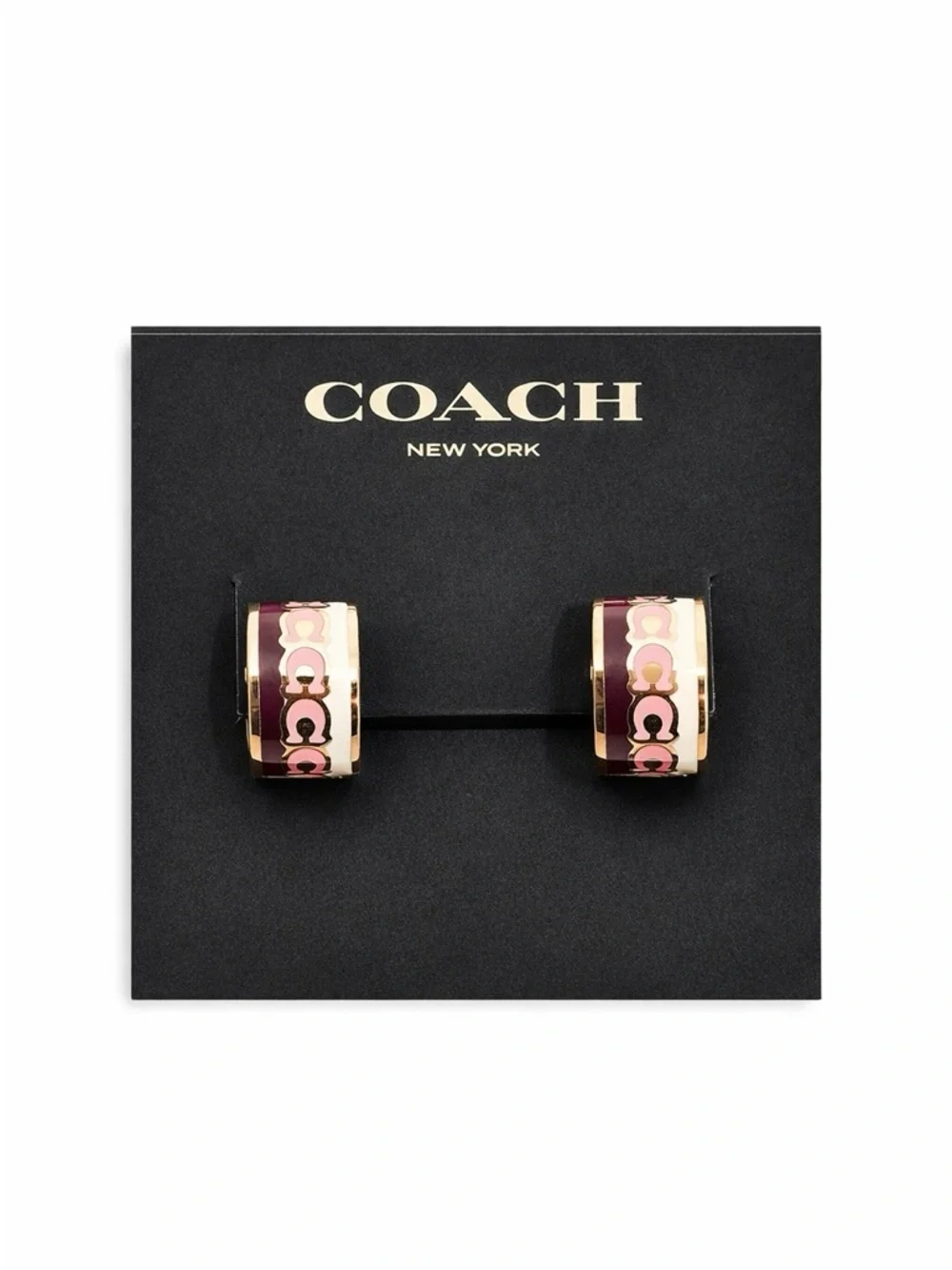 COACH Gold-Tone Signature C Enamel Huggie Earrings NWT - Picture 1 of 7